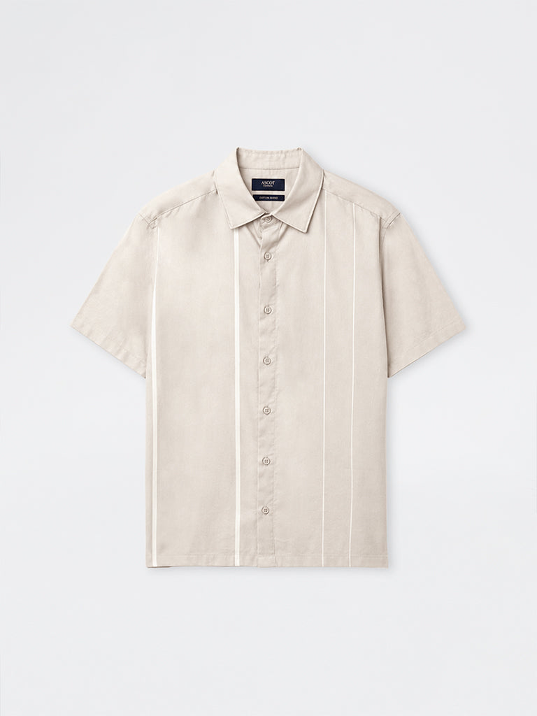 Ascot Beige Striped Relaxed-Fit Cotton-Blend Shirt
