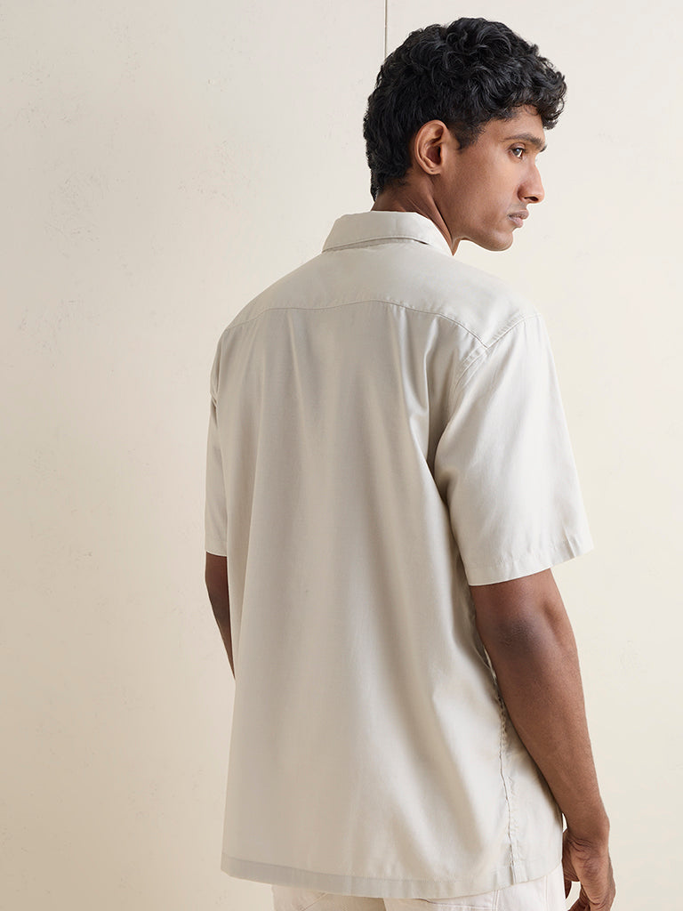 Ascot Beige Striped Relaxed-Fit Cotton-Blend Shirt