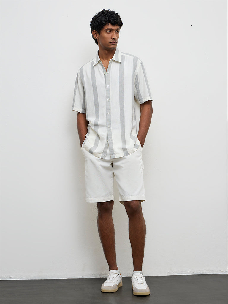 Ascot White Striped Relaxed-Fit Shirt