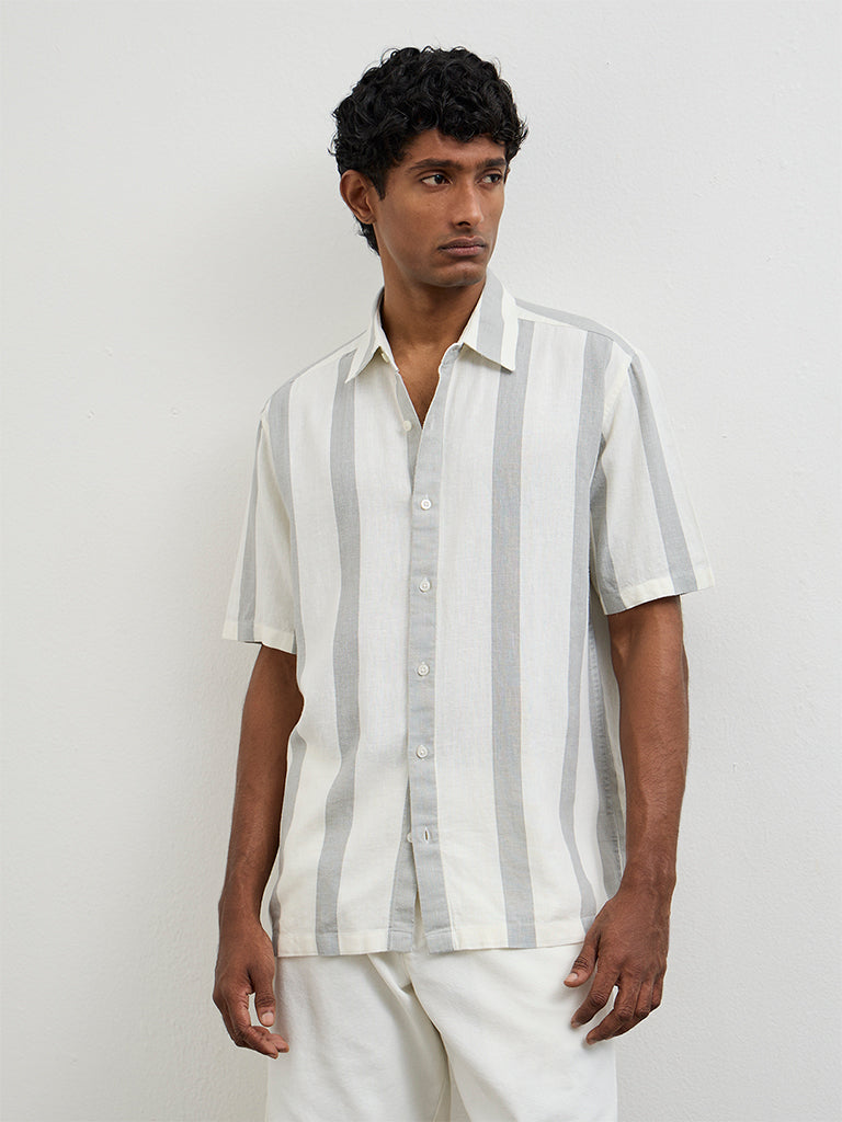 Ascot White Striped Relaxed-Fit Shirt