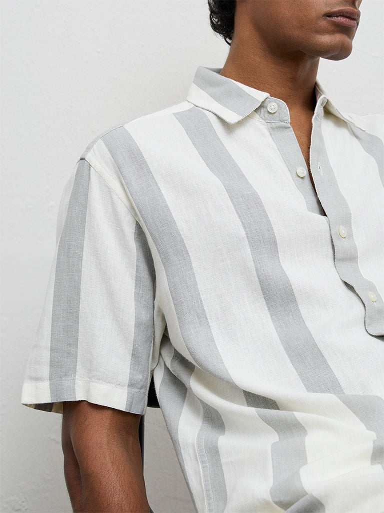 Ascot White Striped Relaxed-Fit Shirt