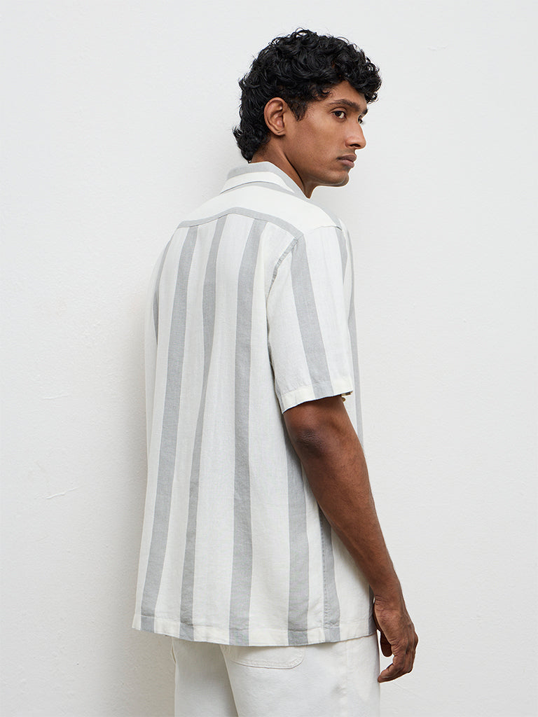 Ascot White Striped Relaxed-Fit Shirt