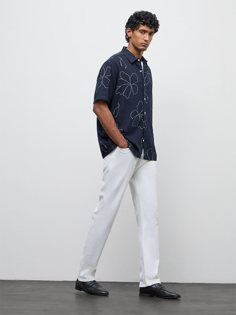 Ascot Navy Floral Printed Relaxed-Fit Shirt