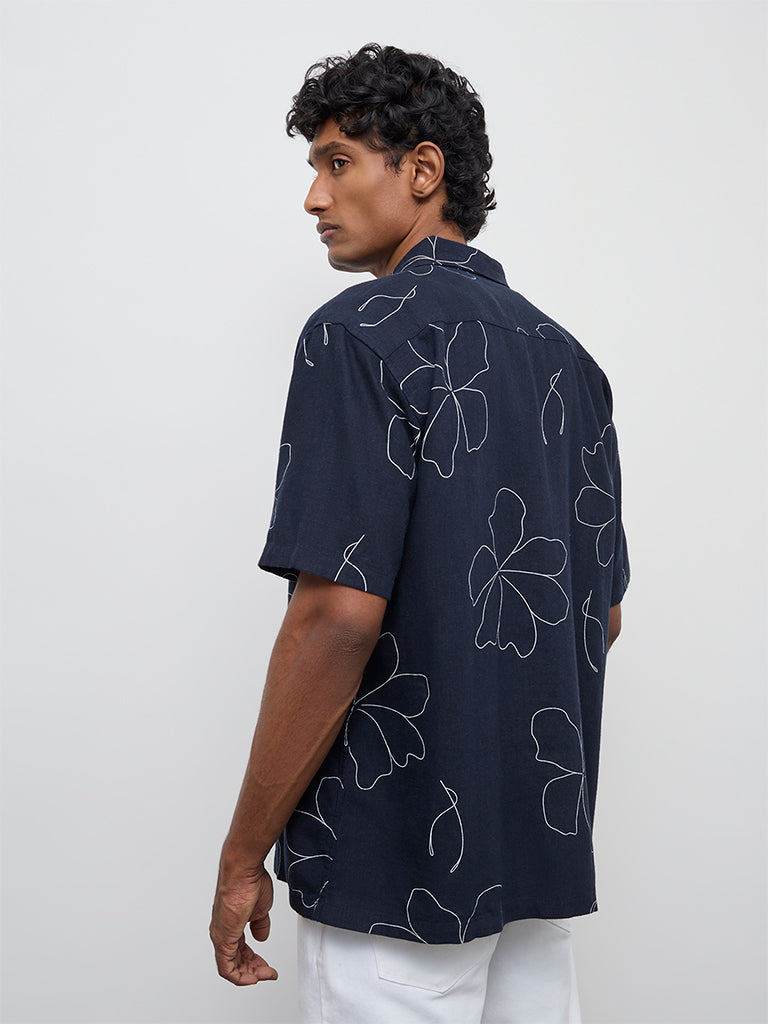 Ascot Navy Floral Printed Relaxed-Fit Shirt