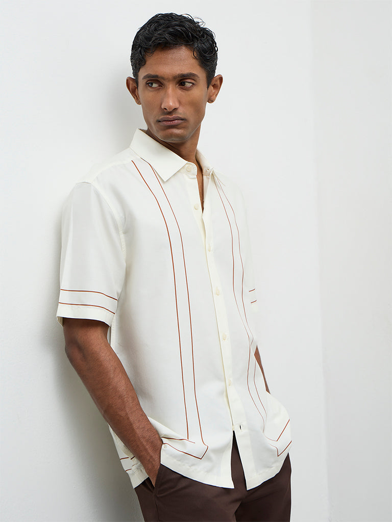 Ascot Off-White Geometric Printed Relaxed-Fit Cotton-Blend Shirt