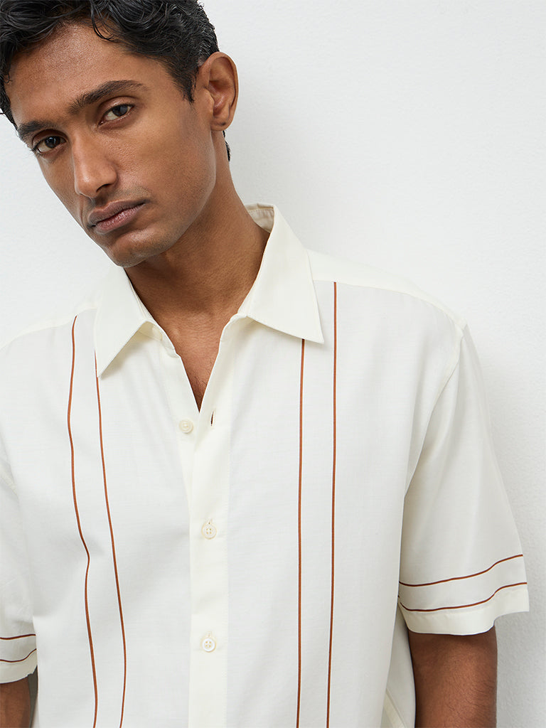 Ascot Off-White Geometric Printed Relaxed-Fit Cotton-Blend Shirt