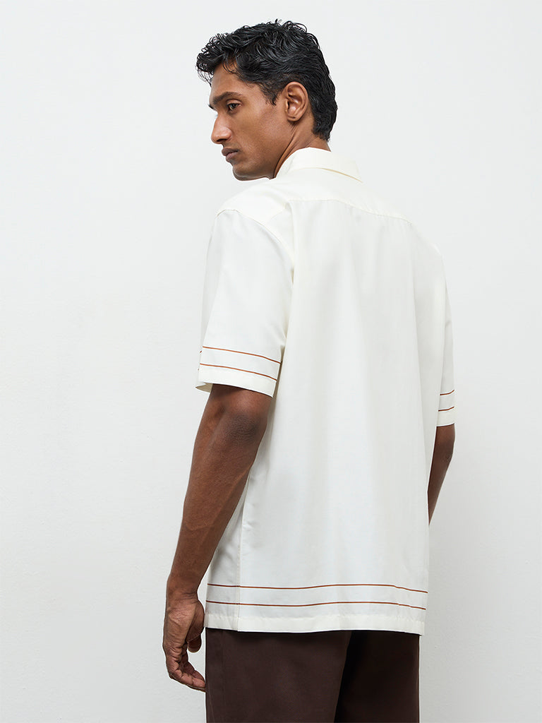 Ascot Off-White Geometric Printed Relaxed-Fit Cotton-Blend Shirt