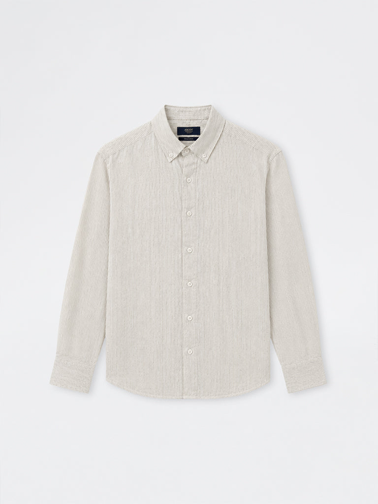 Ascot Light Grey Striped Relaxed-Fit Linen Shirt
