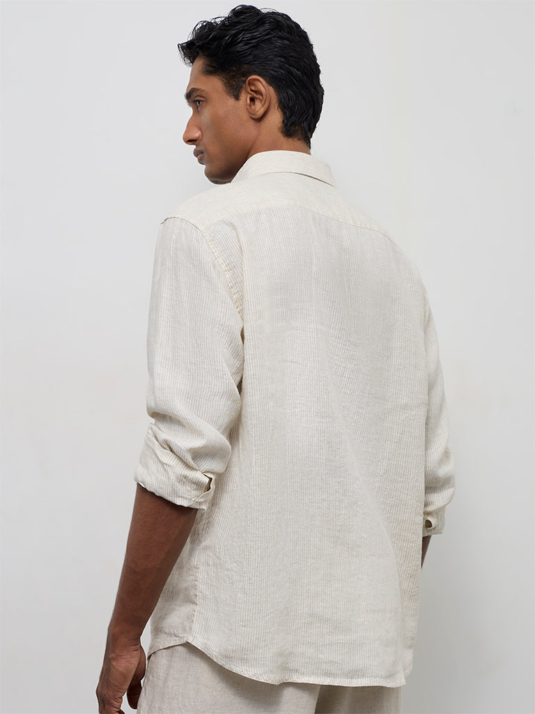 Ascot Light Grey Striped Relaxed-Fit Linen Shirt