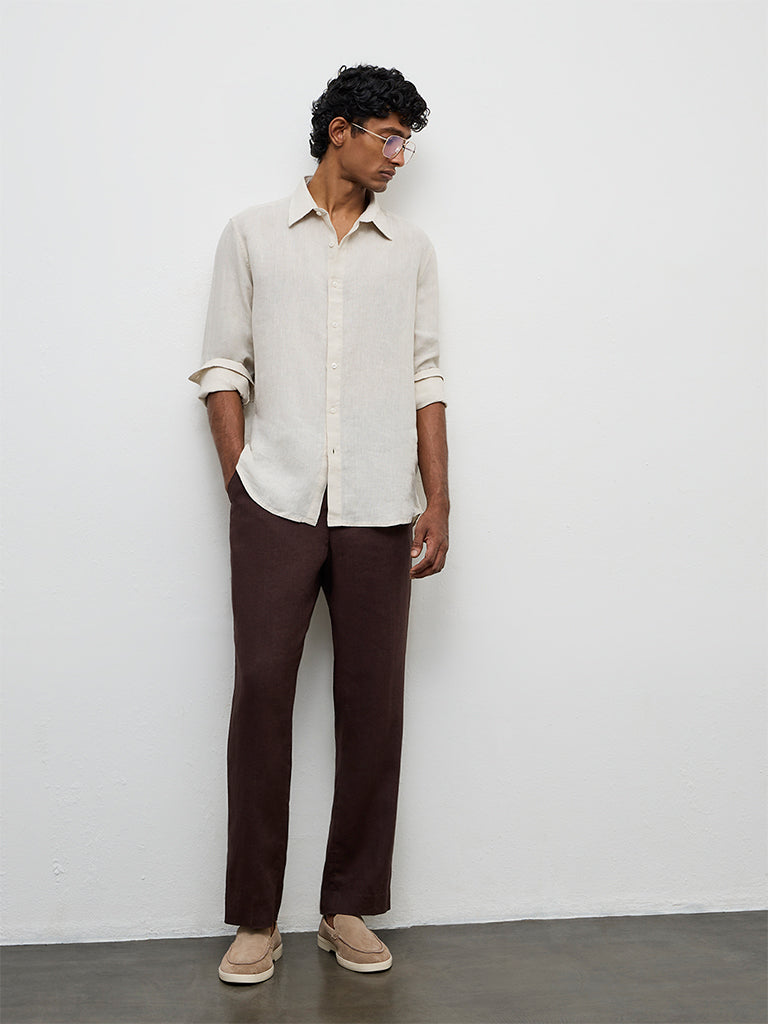 Ascot Beige Relaxed-Fit Linen Shirt