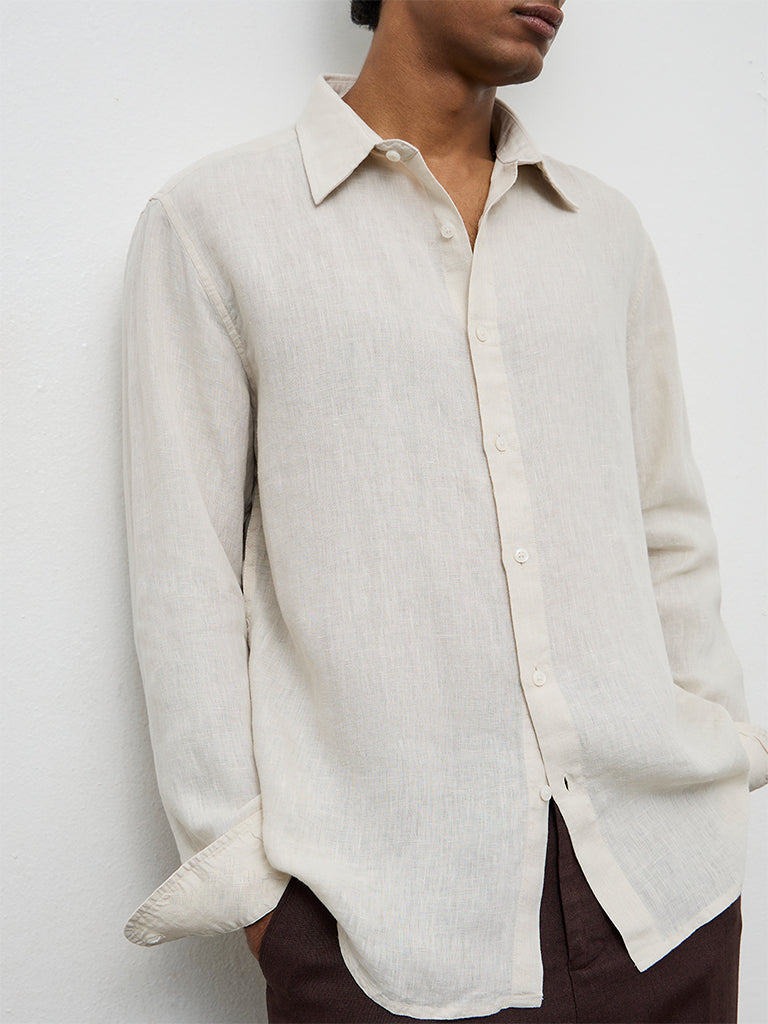 Ascot Beige Relaxed-Fit Linen Shirt