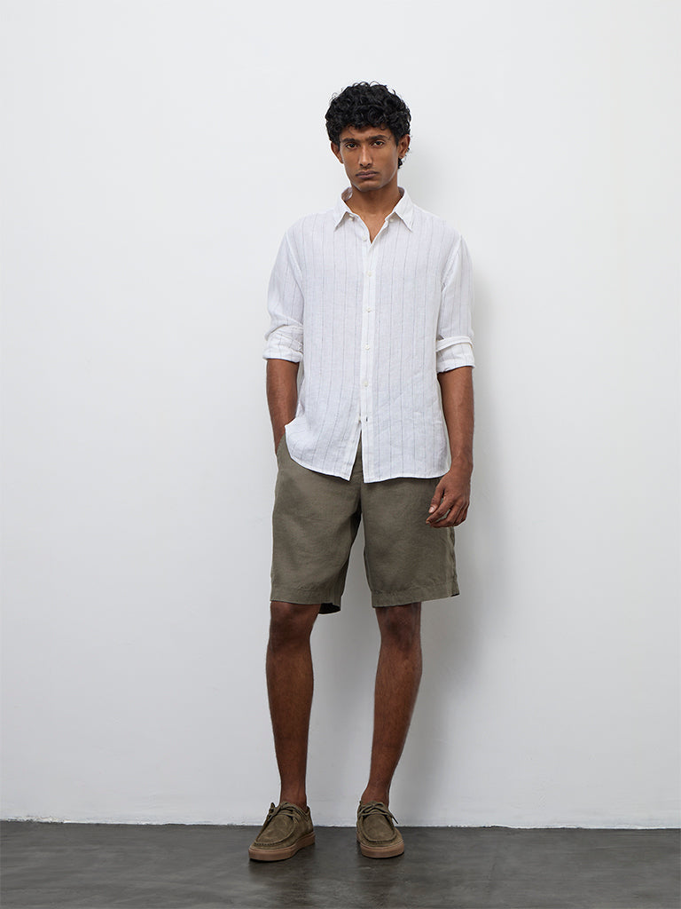 Ascot Off-White Striped Relaxed-Fit Linen Shirt