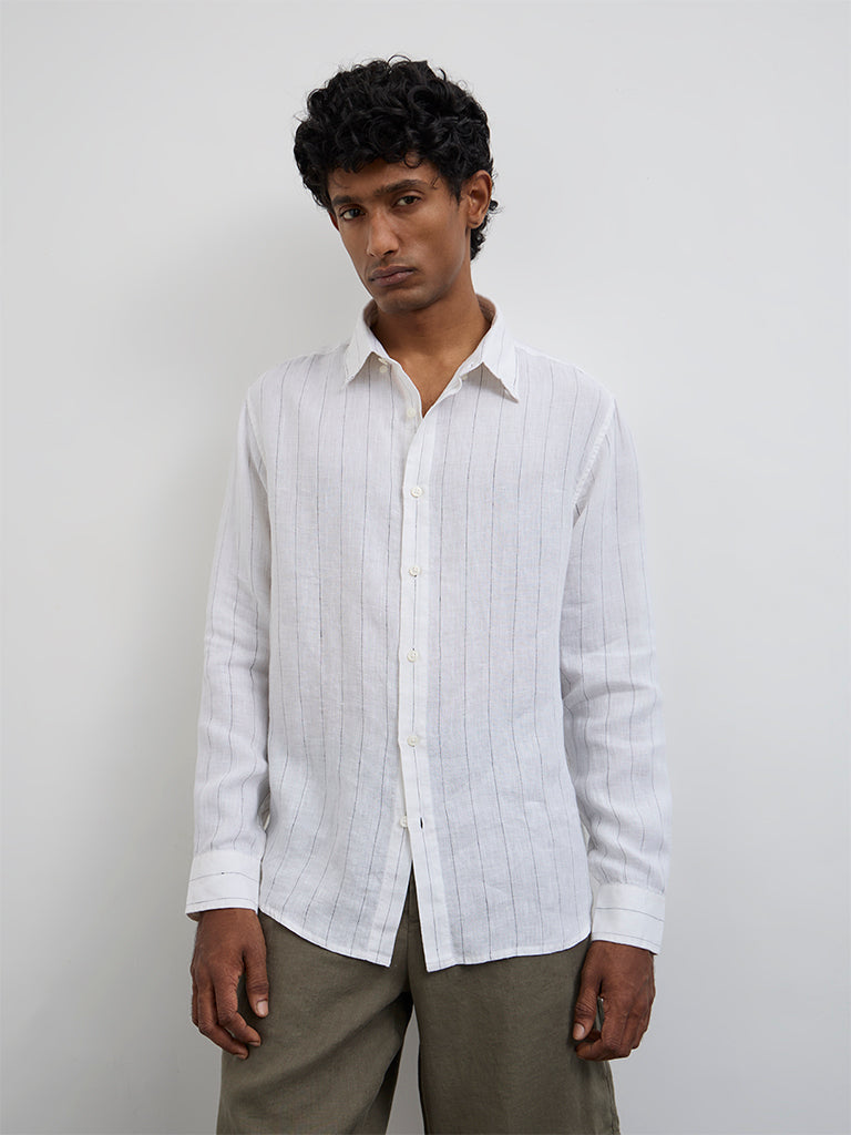 Ascot Off-White Striped Relaxed-Fit Linen Shirt