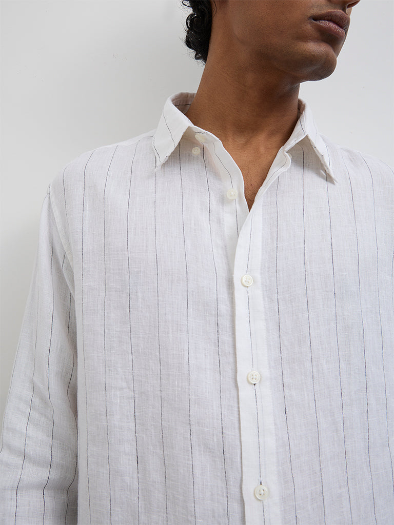 Ascot Off-White Striped Relaxed-Fit Linen Shirt