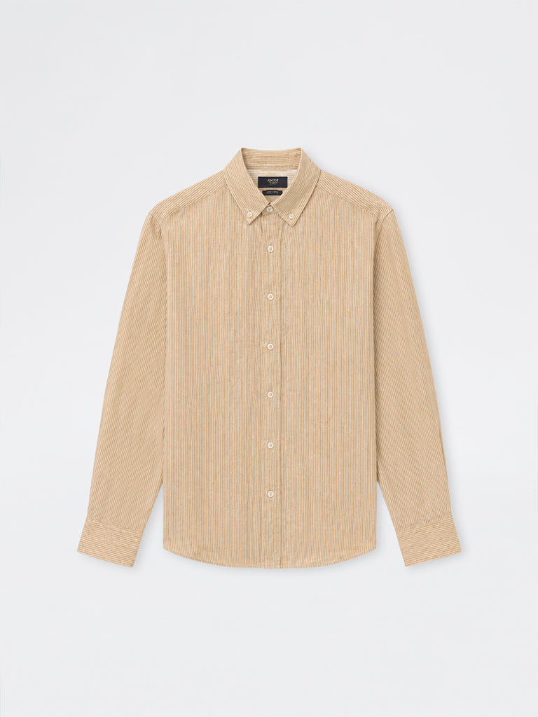 Ascot Orange Striped Relaxed-Fit Linen Shirt