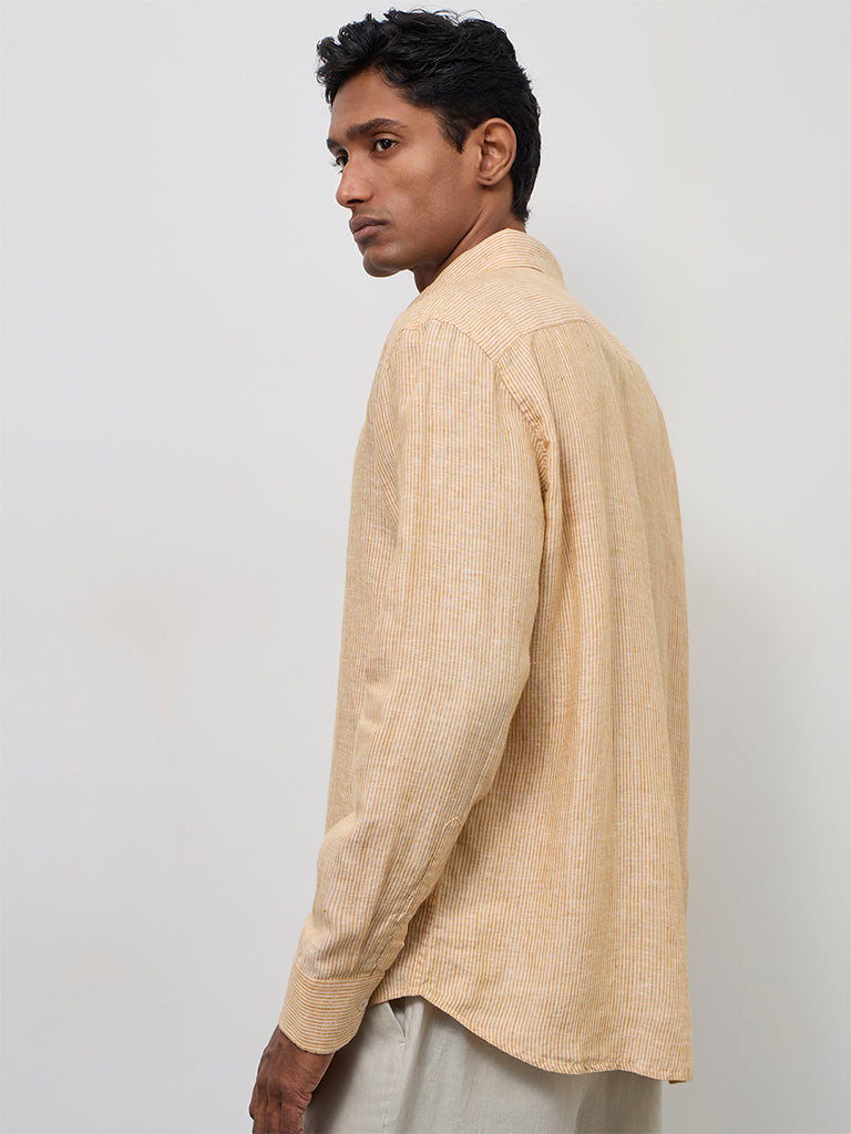 Ascot Orange Striped Relaxed-Fit Linen Shirt