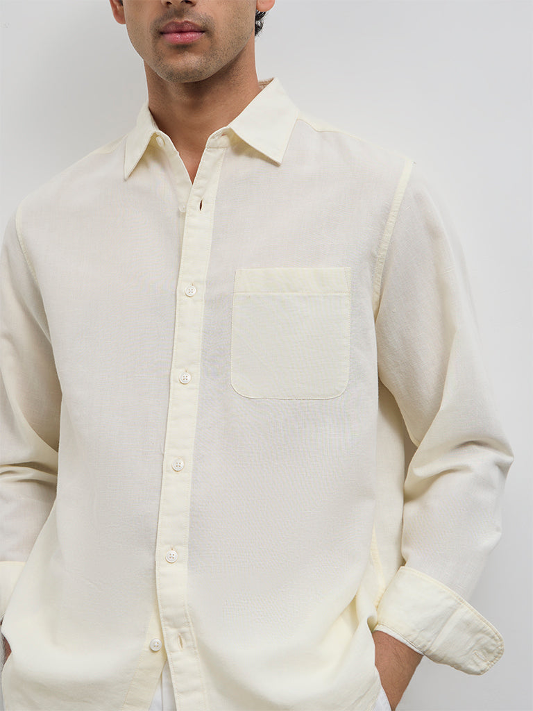 WES Casuals Light Yellow Relaxed-Fit Cotton-Blend Shirt