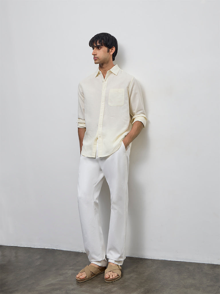 WES Casuals Light Yellow Relaxed-Fit Cotton-Blend Shirt