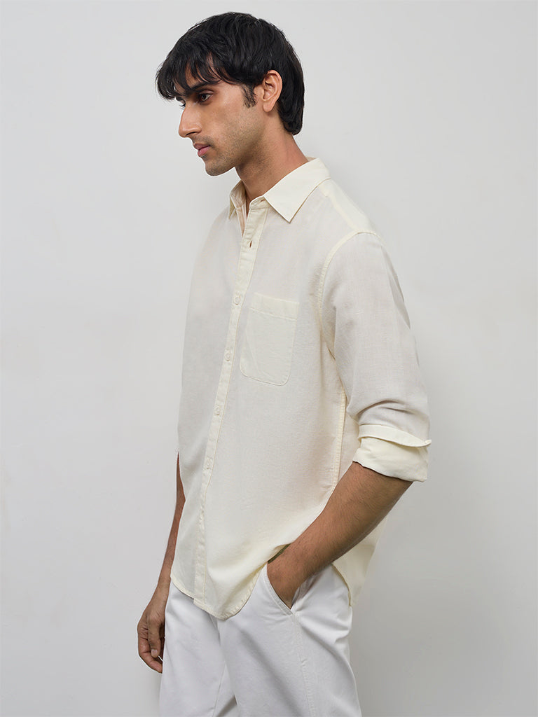 WES Casuals Light Yellow Relaxed-Fit Cotton-Blend Shirt