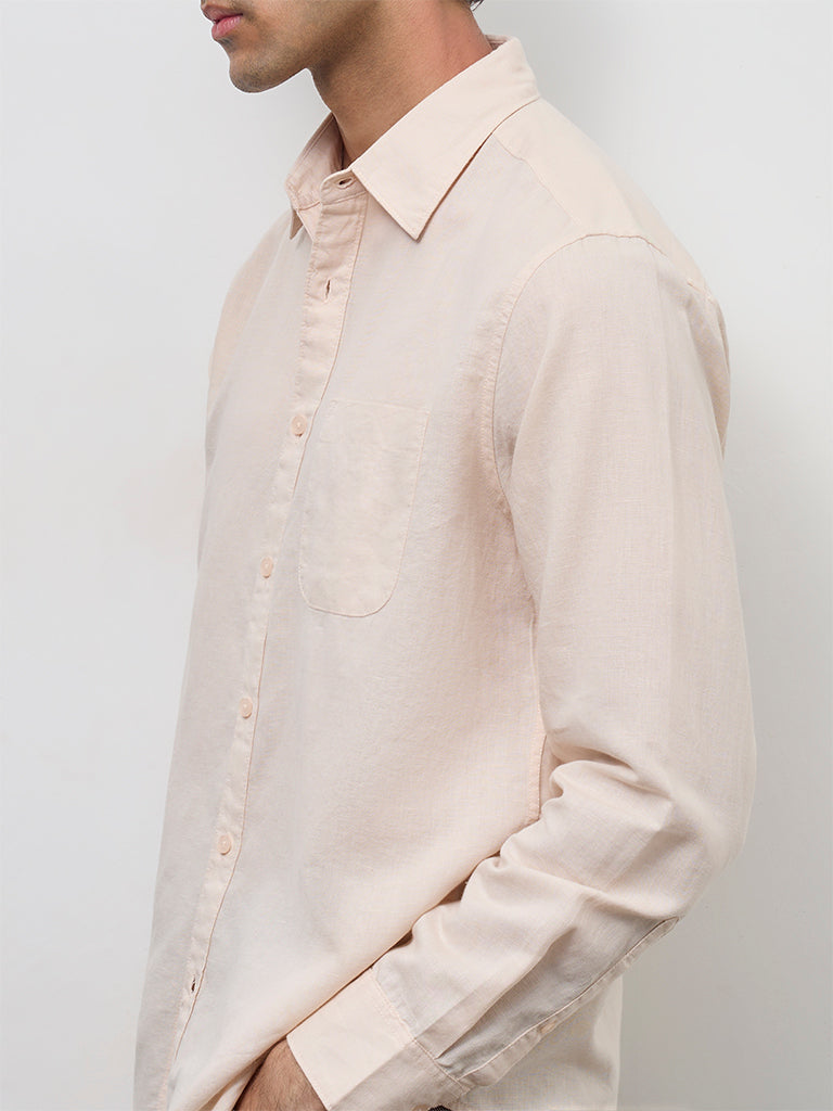 WES Casuals Light Peach Relaxed-Fit Cotton-Blend Shirt