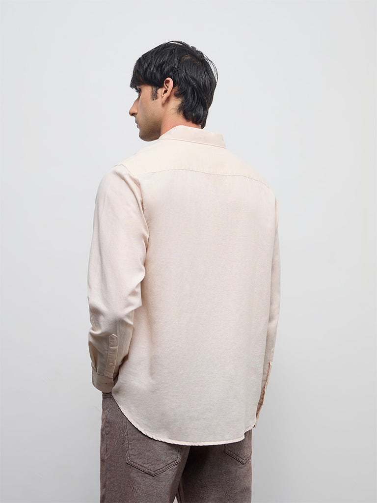 WES Casuals Light Peach Relaxed-Fit Cotton-Blend Shirt