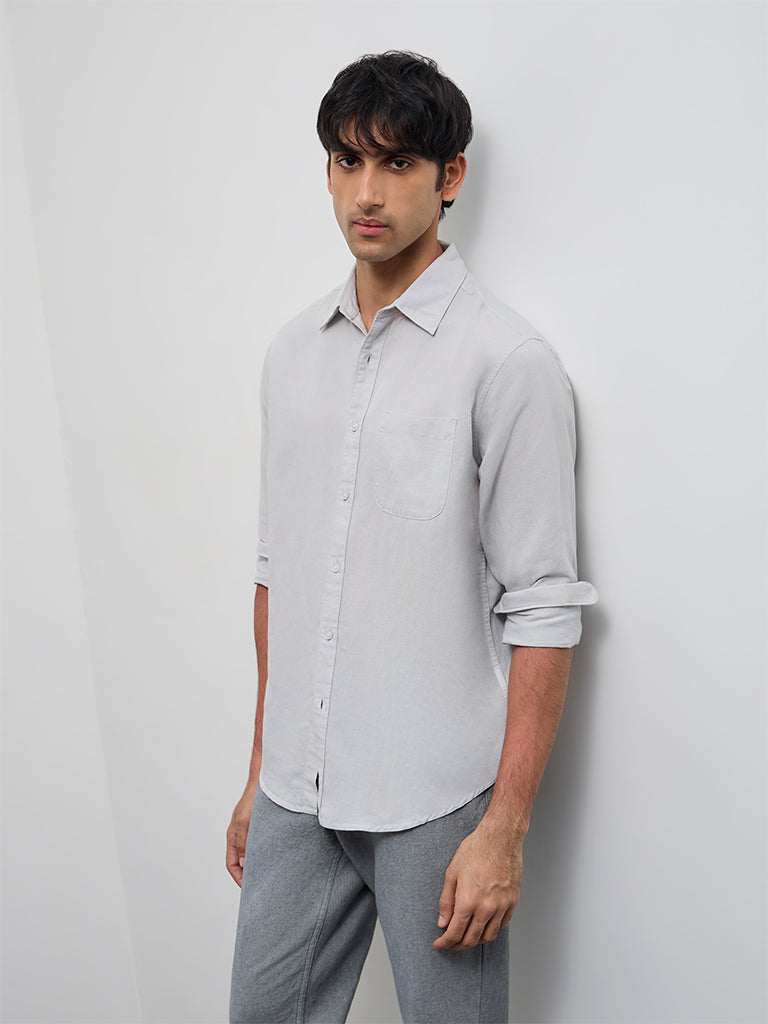 WES Casuals Grey Relaxed-Fit Cotton-Blend Shirt