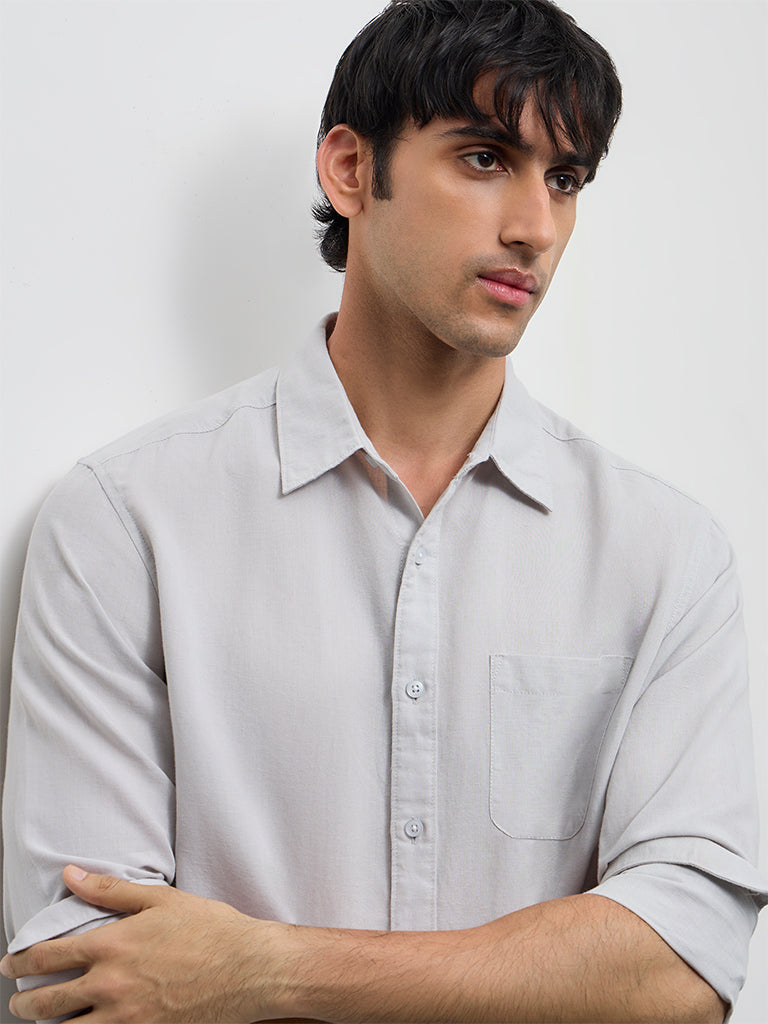 WES Casuals Grey Relaxed-Fit Cotton-Blend Shirt
