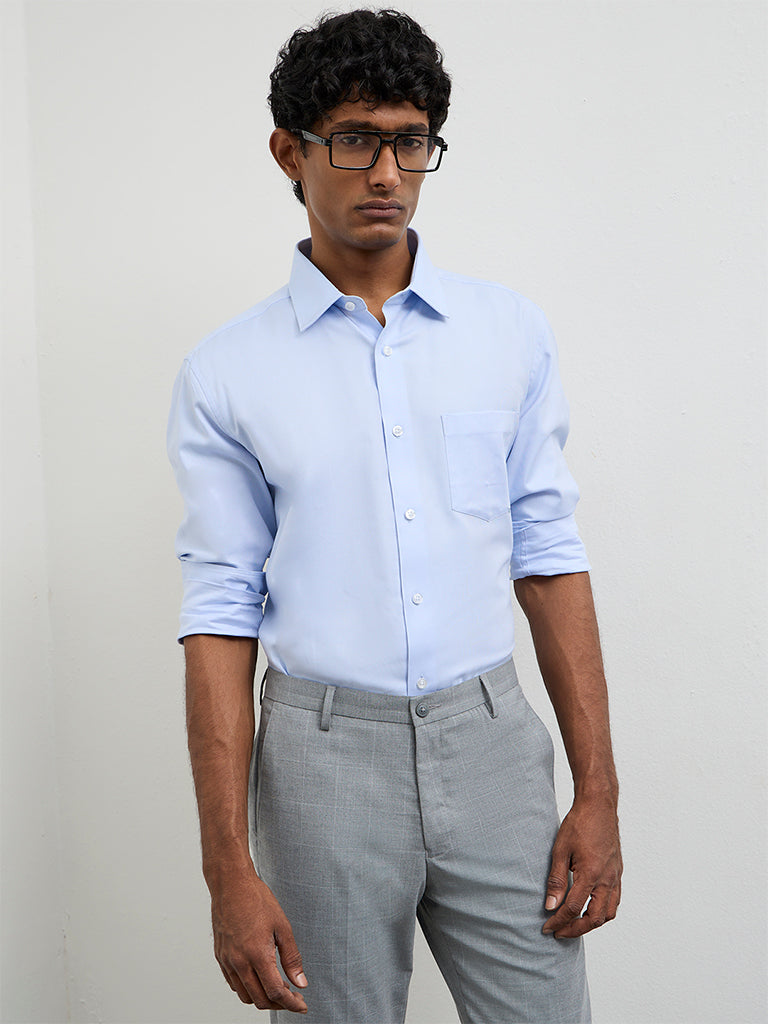 WES Formals Light Blue Relaxed-Fit Cotton Shirt