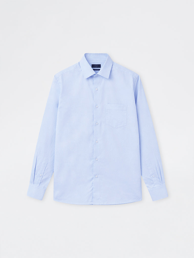 WES Formals Light Blue Relaxed-Fit Cotton Shirt