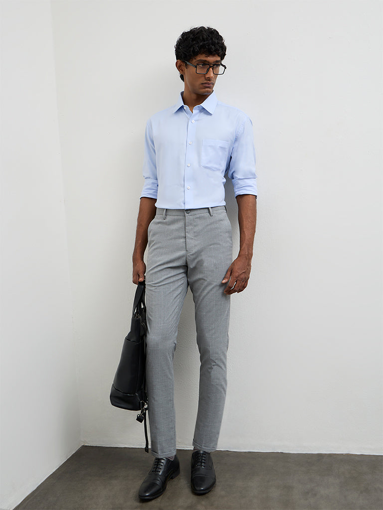 WES Formals Light Blue Relaxed-Fit Cotton Shirt