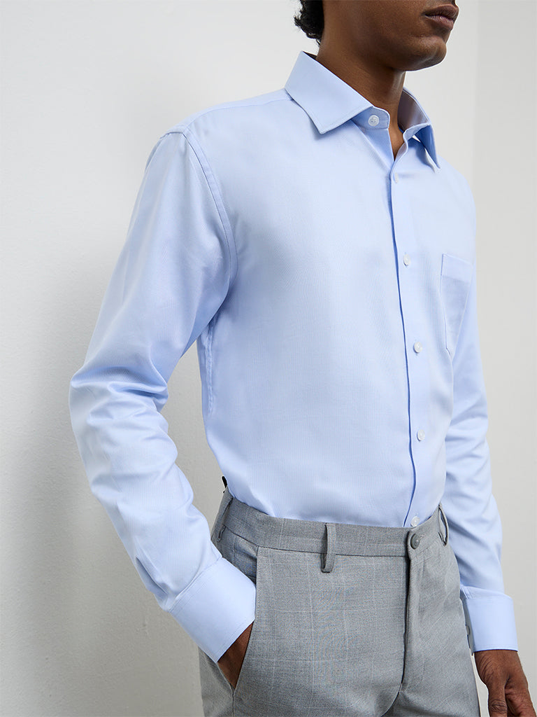 WES Formals Light Blue Relaxed-Fit Cotton Shirt