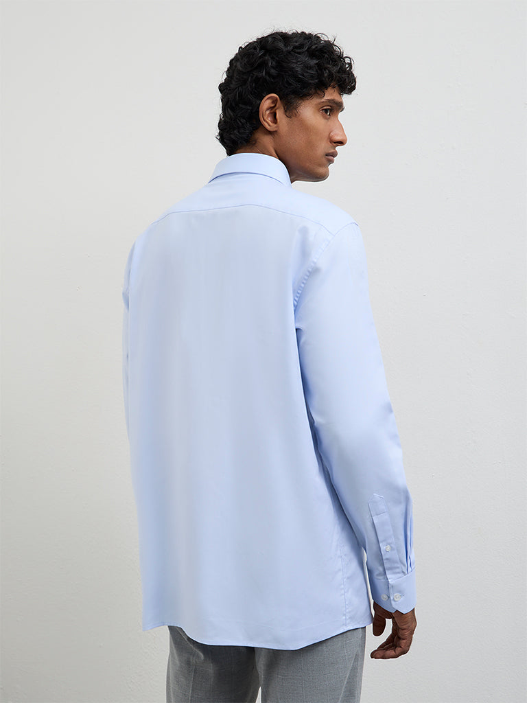 WES Formals Light Blue Relaxed-Fit Cotton Shirt