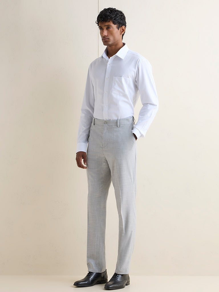 WES Formals Blue Striped Relaxed-Fit Cotton Shirt