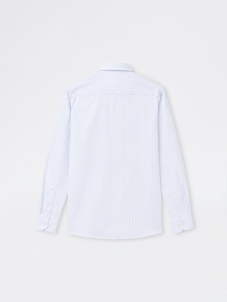 WES Formals Blue Striped Relaxed-Fit Cotton Shirt