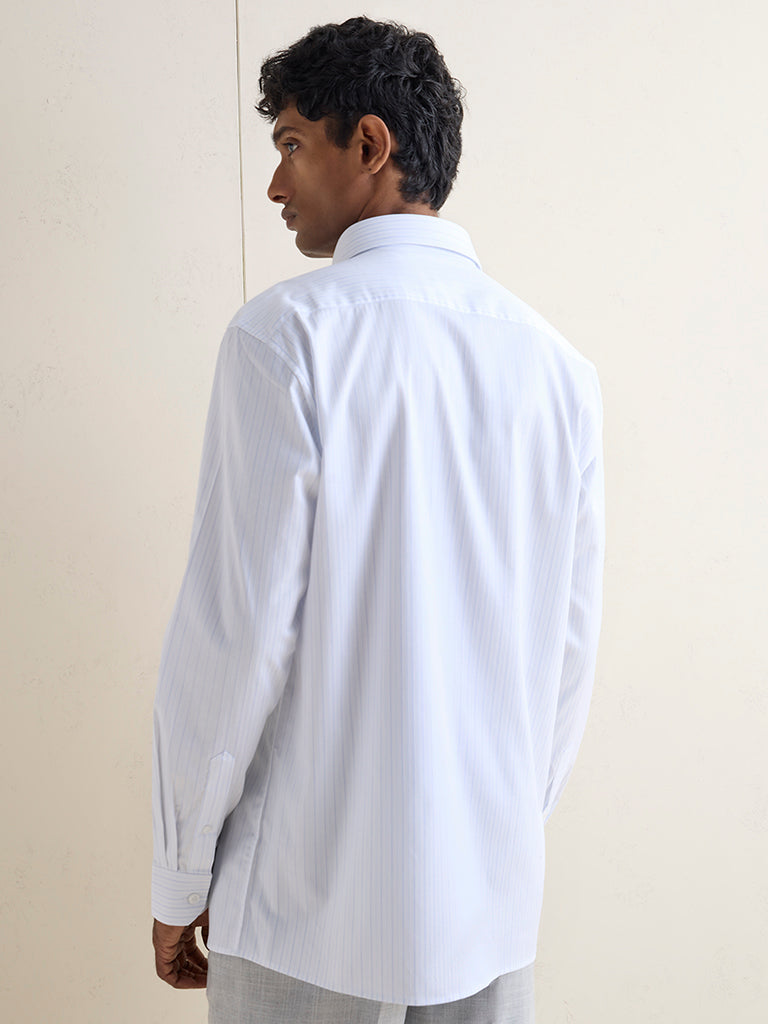 WES Formals Blue Striped Relaxed-Fit Cotton Shirt