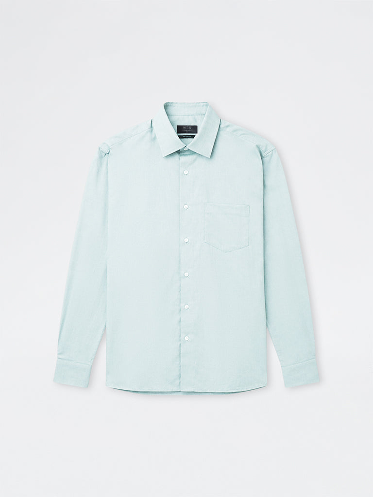 WES Formals Mint Slim-Fit Cotton Shirt