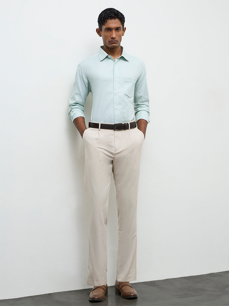 WES Formals Mint Slim-Fit Cotton Shirt