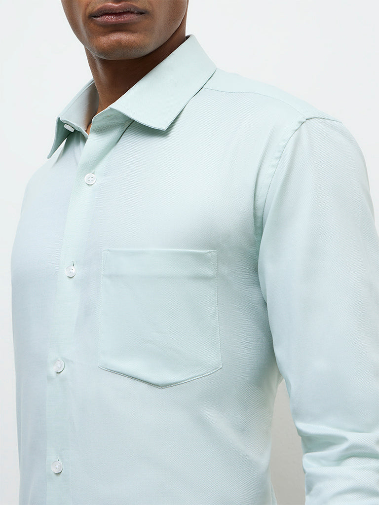 WES Formals Mint Slim-Fit Cotton Shirt