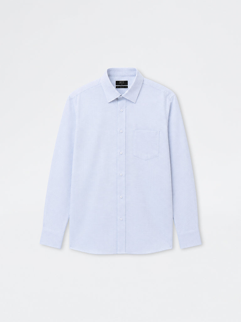 WES Formals Blue Checkered Relaxed-Fit Cotton Shirt