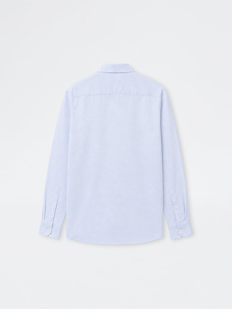 WES Formals Blue Checkered Relaxed-Fit Cotton Shirt