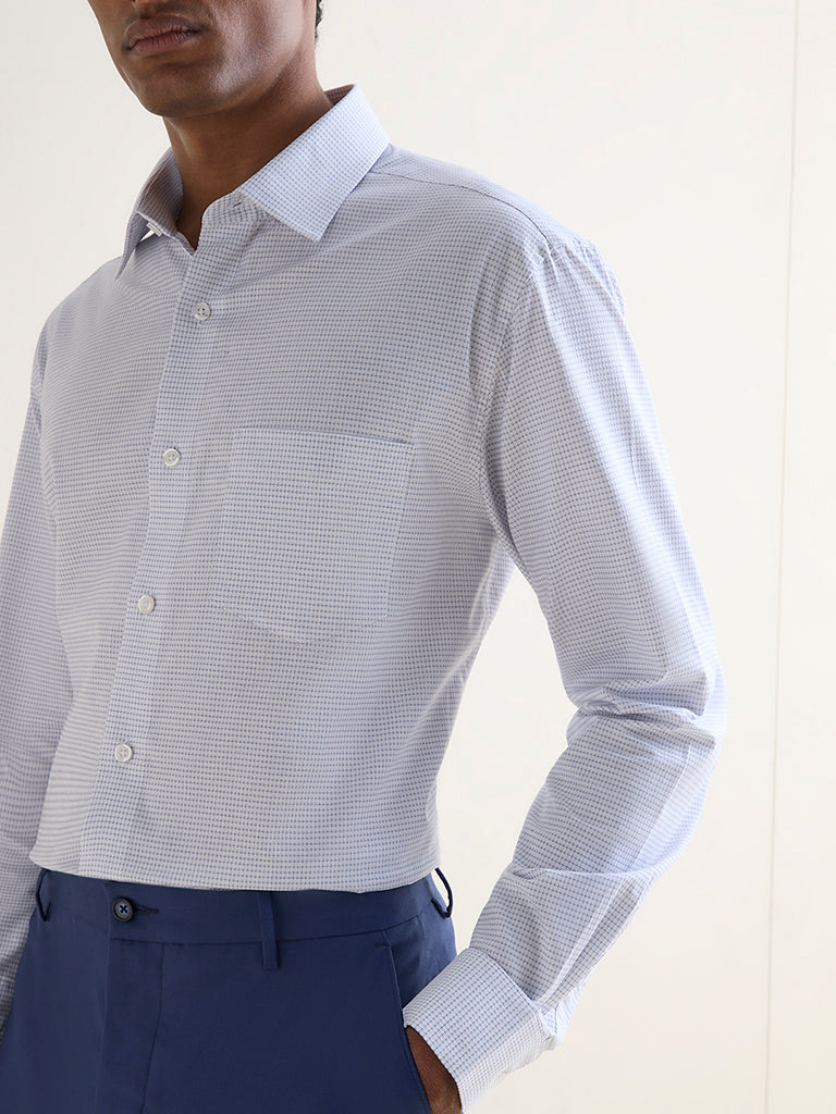WES Formals Blue Checkered Relaxed-Fit Cotton Shirt