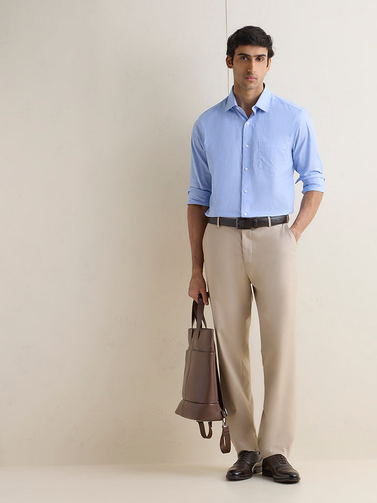 WES Formals Blue Relaxed-Fit Cotton Shirt