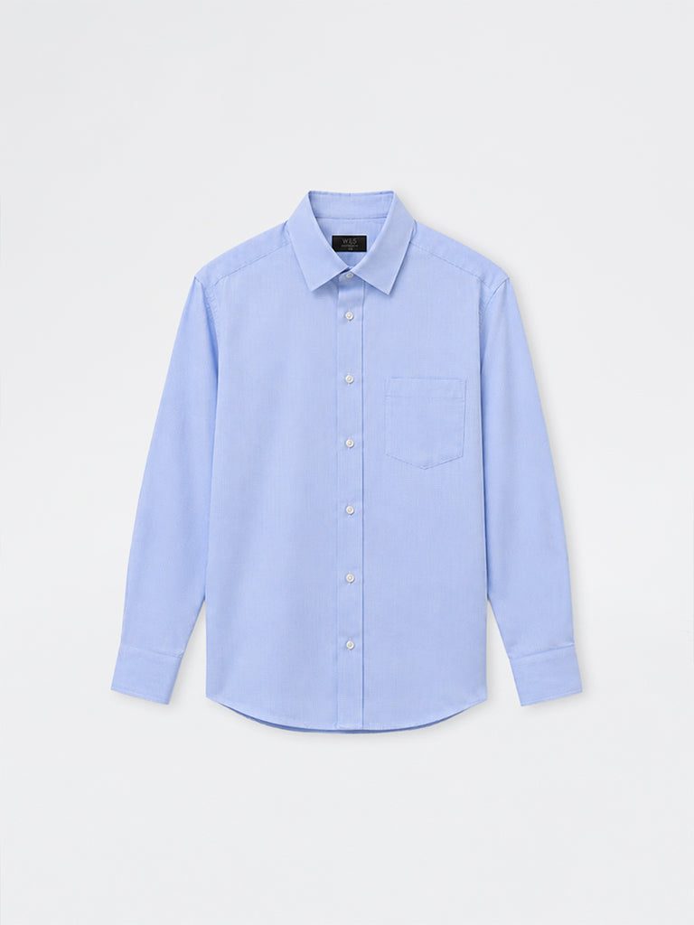 WES Formals Blue Relaxed-Fit Cotton Shirt