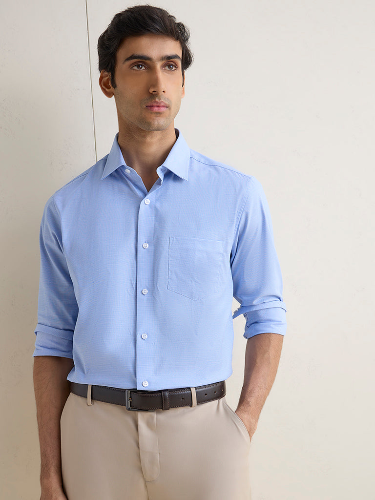 WES Formals Blue Relaxed-Fit Cotton Shirt