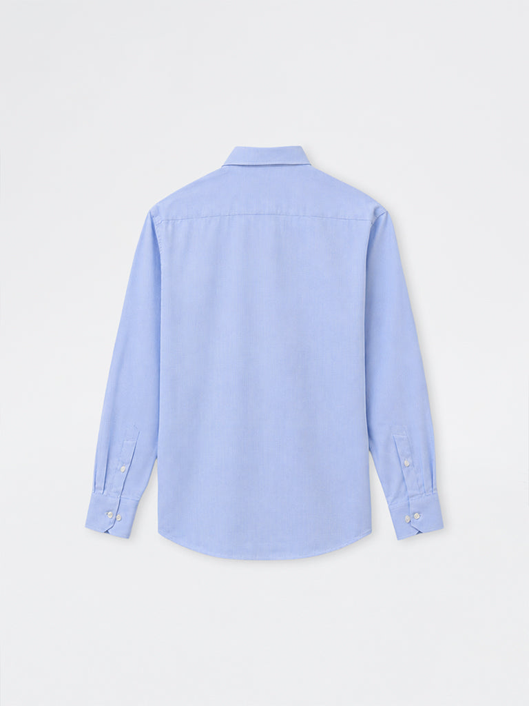 WES Formals Blue Relaxed-Fit Cotton Shirt