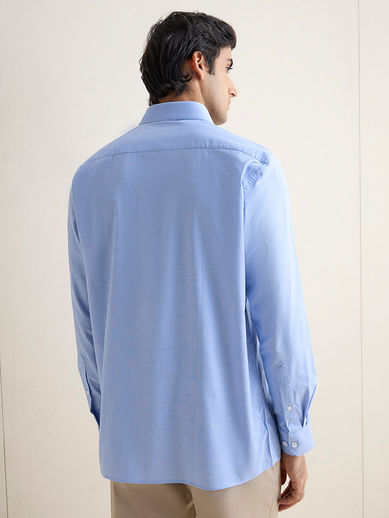 WES Formals Blue Relaxed-Fit Cotton Shirt