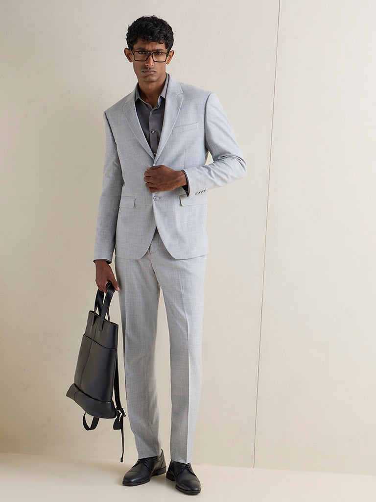 WES Formals Grey Melange Relaxed-Fit Blazer