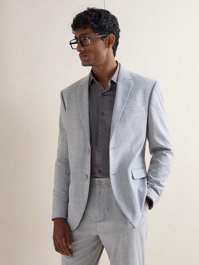 WES Formals Grey Melange Relaxed-Fit Blazer