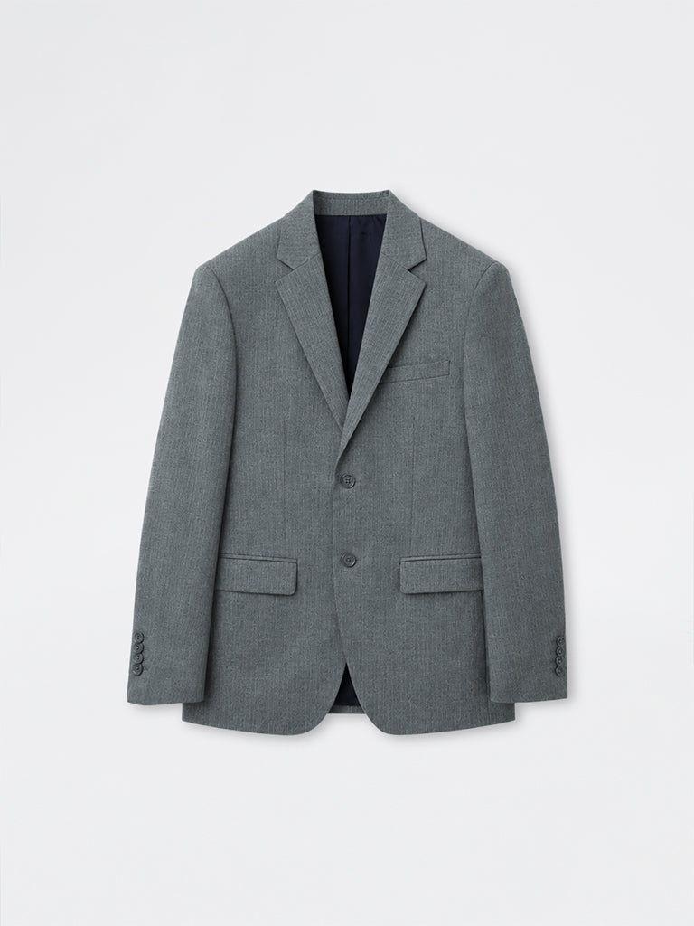 WES Formals Charcoal Self-Striped Slim-Fit Blazer