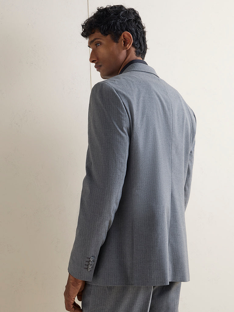 WES Formals Charcoal Self-Striped Slim-Fit Blazer
